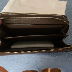 Brown Checkered Leather women's Long Wallet